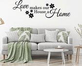 Muursticker Love Makes Our House A Home - Donkerblauw - 80 x 25 cm - woonkamer engelse teksten