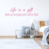 Muursticker Life Is A Gift -  Roze -  120 x 33 cm  -  slaapkamer  engelse teksten  alle - Muursticker4Sale