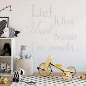 Muursticker Lief, Klein, Uniek, Bijzonder, Een Wonder - Lichtgrijs - 40 x 37 cm - nederlandse teksten baby en kinderkamer