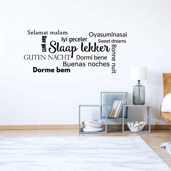 Muursticker Sleep Well In Diverse Talen - Jaune - 160 x 62 cm - Muursticker4Sale