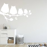 Muursticker Uilen Op Tak - Wit - 60 x 38 cm - baby en kinderkamer slaapkamer dieren