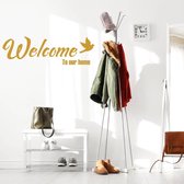 Muursticker Welcome To Our Home Met Vogel -  Goud -  80 x 24 cm  -  engelse teksten  woonkamer  alle - Muursticker4Sale