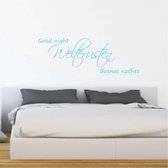 Muursticker Welterusten Good Night Buenas Noches - Lichtblauw - 120 x 42 cm - slaapkamer nederlandse teksten engelse teksten