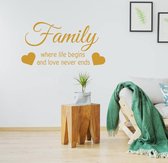 Muursticker Family Where Life Begins And Love Never Ends - Goud - 160 x 80 cm - taal - engelse teksten woonkamer alle