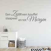 Muursticker Een Zoen Een Knuffel Slaapwel En Tot Morgen - Donkergrijs - 80 x 24 cm - baby en kinderkamer nederlandse teksten