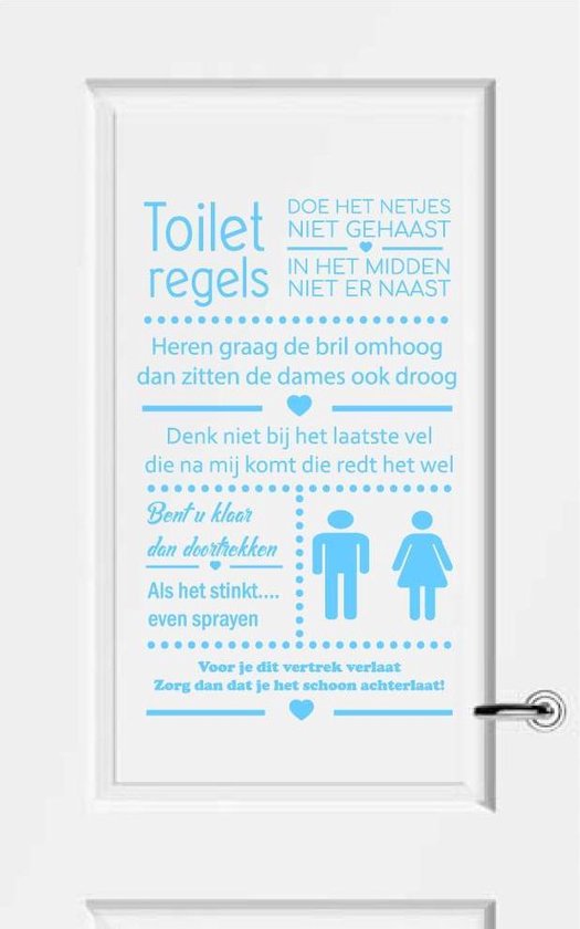 Muursticker Toiletregels - Lichtblauw - 40 x 66 cm - nederlandse teksten toilet raam en deur stickers - toilet