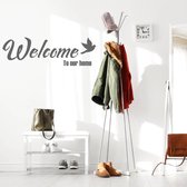 Muursticker Welcome To Our Home Met Vogel -  Donkergrijs -  160 x 48 cm  -  engelse teksten  woonkamer  alle - Muursticker4Sale