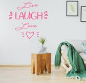 Muursticker Live Laugh Love Hartje -  Roze -  120 x 120 cm  -  engelse teksten  slaapkamer  woonkamer  alle - Muursticker4Sale