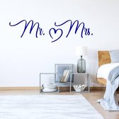 Muursticker Mr & Mrs Hart - Donkerblauw - 80 x 21 cm - engelse teksten slaapkamer