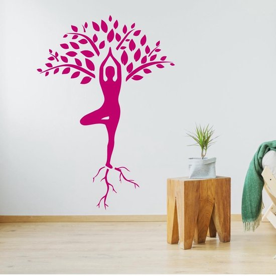 Muursticker Yoga Boom - Roze - 70 x 100 cm - alle muurstickers woonkamer