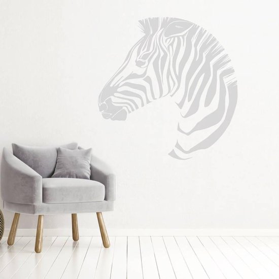 Muursticker Zebra - Zilver - 120 x 120 cm - baby en kinderkamer - muursticker dieren slaapkamer alle muurstickers woonkamer