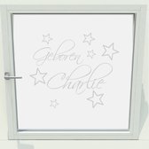 Raam Sticker Geboren Met Naam - Lichtgrijs - 40 x 36 cm - raam en deur stickers - geboorte stickers