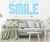 Muursticker Start The Day With A Smile -  Lichtblauw -  80 x 44 cm  -  slaapkamer  nederlandse teksten  woonkamer  engelse teksten  alle - Muursticker4Sale