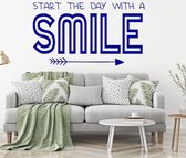 Muursticker Start The Day With A Smile - Donkerblauw - 80 x 44 cm - slaapkamer woonkamer alle