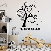 Muursticker Boom Met Vogels En Naam -  Oranje -  80 x 72 cm  -  baby en kinderkamer  naam stickers  alle  dieren - Muursticker4Sale