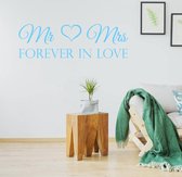 Muursticker Mr & Mrs Forever In Love - Lichtblauw - 120 x 36 cm - slaapkamer engelse teksten