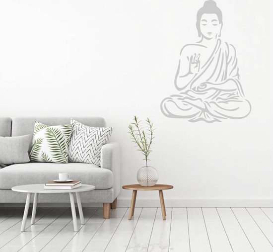 Muursticker Buddha - Zilver - 40 x 53 cm - slaapkamer keuken woonkamer alle