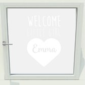 Geboorte Sticker Welcome Little Girl Met Naam - Wit - 60 x 91 cm - raam en deur stickers - geboorte stickers