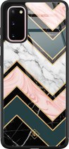 Samsung S20 hoesje glass - Marmer triangles | Samsung Galaxy S20 case | Hardcase backcover zwart