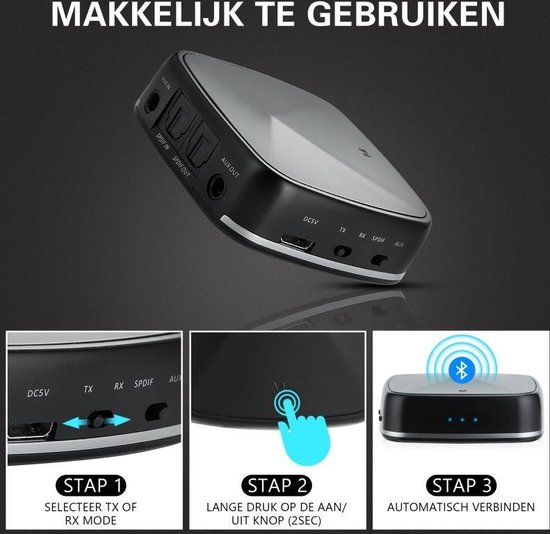 Easylife® Bluetooth 5.0 Transmitter Receiver - Zender & Ontvanger - HD Geluid - Audio - BT Adapter - PC - TV - Auto - Speaker - 15-18 uur Draadloos Streamen - Looki