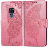 Butterfly Love Flowers Embossing Horizontale Flip Leather Case voor Huawei Mate 20, met houder & kaartsleuven & portemonnee & lanyard (roze)