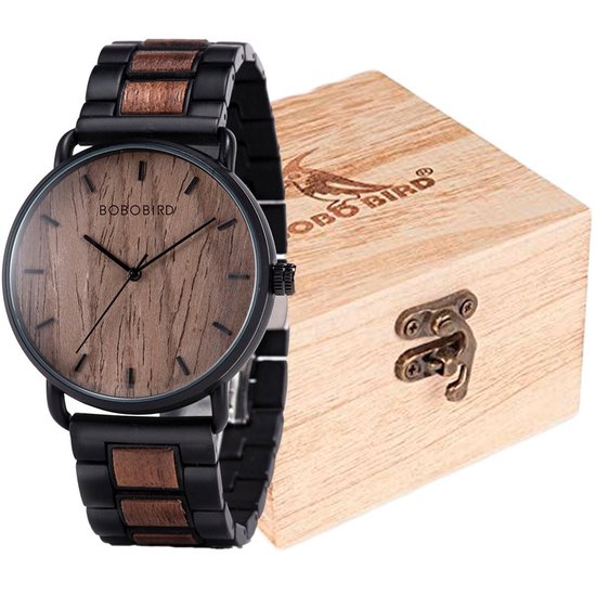 Victorious Donkerbruin Walnoothout Met Zwart Staal Heren Horloge – Wood  Collections -... | bol.com