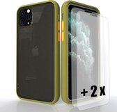 HYBRID | Silica Gel + TPU Transparant Shockproof Backcover iPhone 11  - Army Groen + 2 x SCREENZ| Tempered Glass Screen Protector