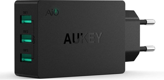 Aukey PA-U35 - 3-poorts USB-oplader (30 W / 6 A) met AiPower-technologie voor smartphone, zwart