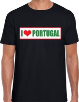 I love Portugal landen t-shirt met bordje in de kleuren van de Portugese vlag - zwart - heren -  Portugal landen shirt / kleding - EK / WK / Olympische spelen outfit L