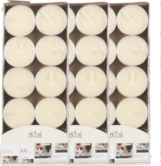 30x Geurtheelichtjes vanille/cremewit 3,5 branduren - Geurkaarsen vanillegeur - Waxinelichtjes