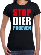 Stop dier proeven demonstratie / protest t-shirt zwart voor dames S