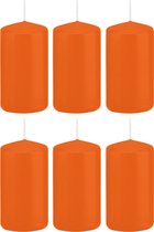 6x Oranje cilinderkaarsen/stompkaarsen 6 x 12 cm 40 branduren - Geurloze kaarsen oranje - Woondecoraties