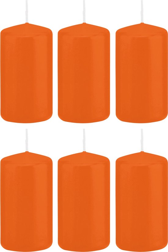 6x Oranje cilinderkaarsen/stompkaarsen 6 x 12 cm 40 branduren - Geurloze kaarsen oranje - Woondecoraties
