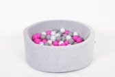 Ballenbad rond - grijs - 90x30 cm - met 300 roze, grijs en witte ballen