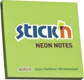 Stick'n sticky notes, memoblok 76x76mm, neon groen, 100 memoblaadjes