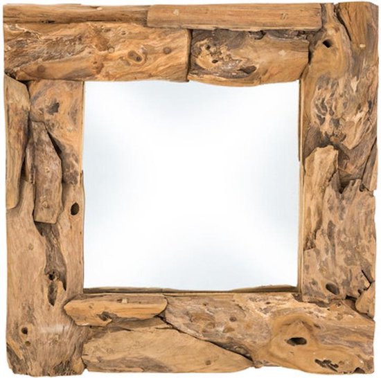 Robuuste landelijke teak houten spiegel 'Jesse' - Bruin vierkante... | bol.com