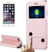 Voor iPhone 8 & 7 horizontale flip lederen tas met oproepweergave ID & houder (roze)