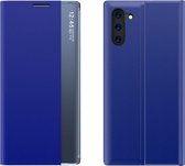 Voor Galaxy Note 10 Zij-display met magnetische / beugelfunctie / slaapfunctie Effen structuurdoek + pc-flipcase (blauw)