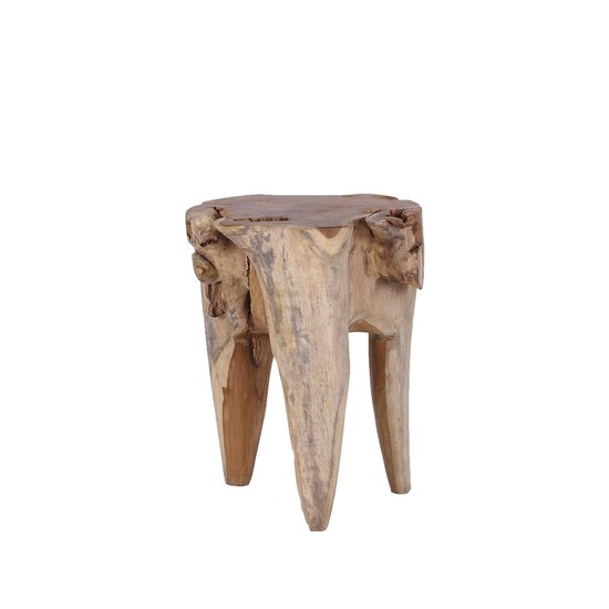 Houten kruk Nandi rond - Natuurlijke/ruige vorm - Ø35 x H45 cm - Handmade - Teak Root hout