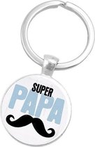 Sleutelhanger Super Papa - Key Ring - Vaderdag Cadeautjes - Vaderdag Kados - Papa Cadeau - Vader Cadeau - Vader Cadeautje - Mannen Cadeautjes - Cadeau voor Mannen - Snor - liefde - sleutelhangers