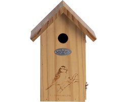 Houten vogelhuisje/nesthuisje pimpelmees 26 cm met kijkluik - Vurenhouten vogelhuisjes tuindecoraties