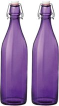 Set van 2x stuks paarse giara flessen met beugeldop - Woondecoratie giara fles - Paarse weckflessen