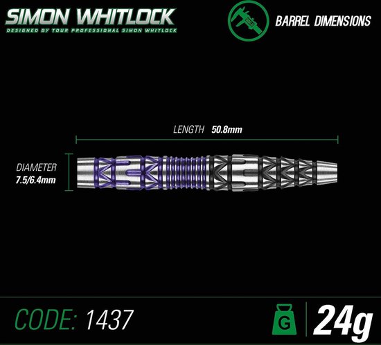 WINMAU - Simon Whitlock Special Edition: Steeltip Tungsten Dartpijlen Professioneel - 24g - Winmau