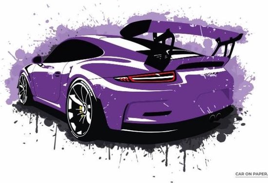 Porsche GT3-RS (Splash) op Poster - 50 x 70cm - Auto Poster Kinderkamer / Slaapkamer / Kantoor