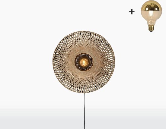 Wandlamp - KALIMANTAN - Naturel/Zwart Bamboe - Small (44x12cm) - Met Gouden  LEDlamp | bol
