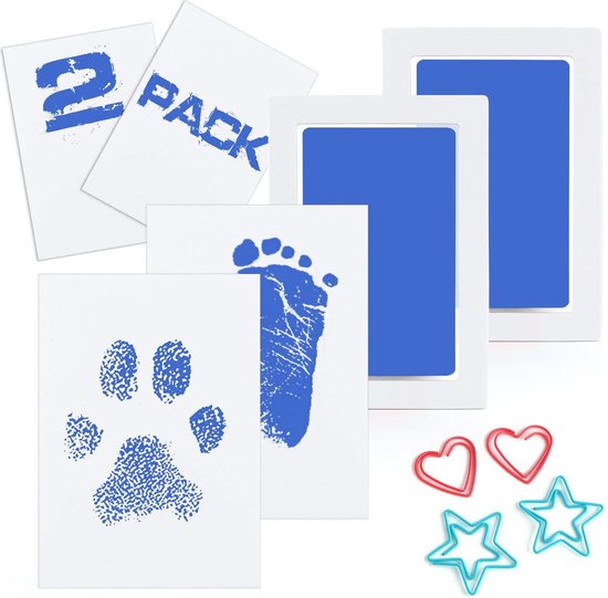 2 Inktpads voor hand- en voetafdrukken van baby's - Zonder Puin en Inkt aan handen - Veilig voor baby's - Raakt de huid niet aan - Perfect aandenken of cadeau - Kraamcadeau - Blauw van Caliber Europe — afbeelding 2