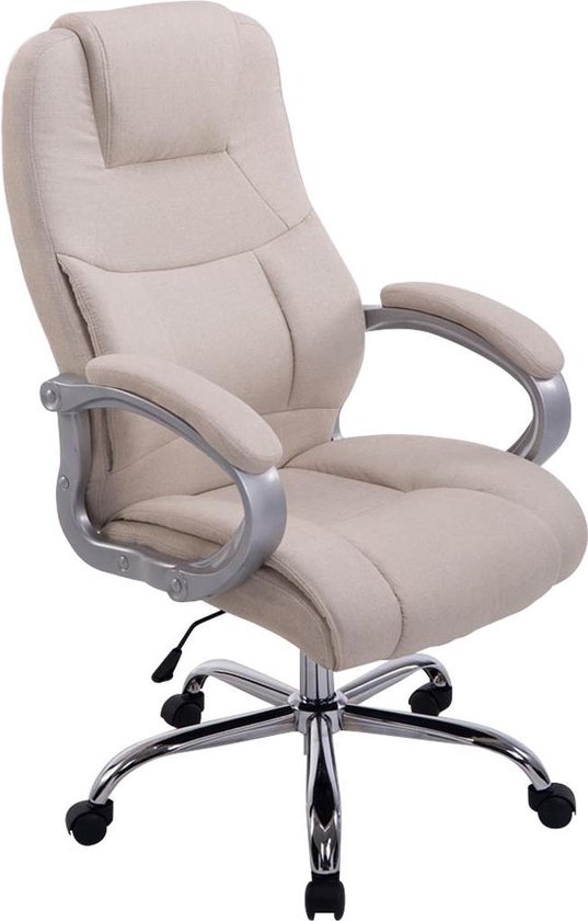 Bureaustoel - Ergonomische bureaustoel - Armleuning - In hoogte verstelbaar - Kunstleer - Crème - 66x70x122 cm