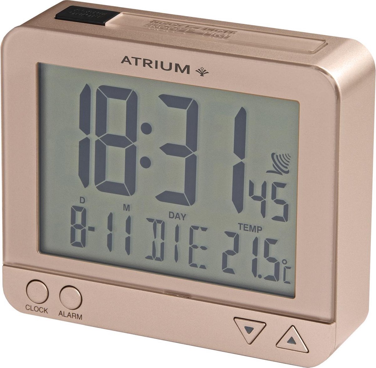 ATRIUM Wekker - Digitaal - Radiogestuurd - Alarm - Rose - Licht - Opbouwend alarmsignaal - Snooze - Duidelijk - Wektijd - Datum - Weekdag - Binnentemperatuur - A760-17