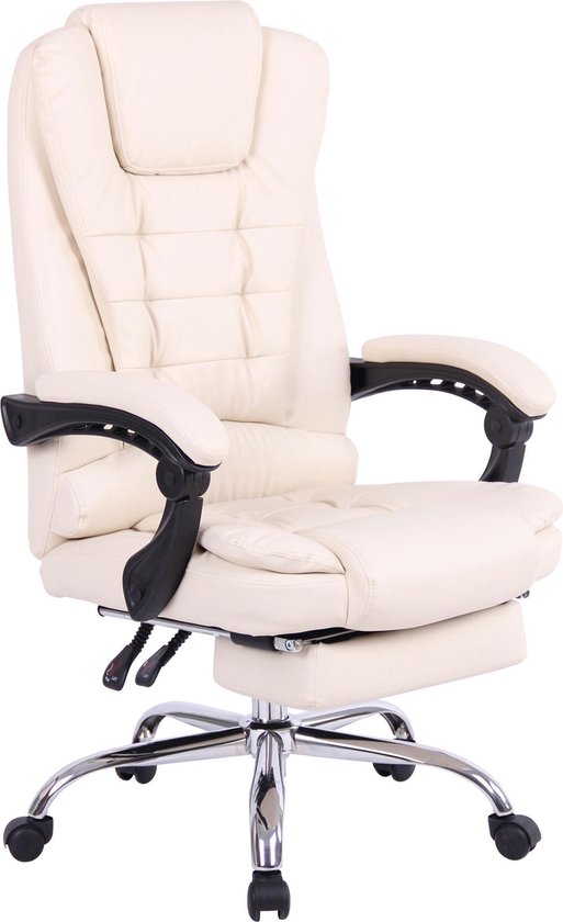 Bureaustoel - Kantoorstoel - XL - Voetensteun - Verstelbaar - Kunstleer - Crème - 68x67x125 cm