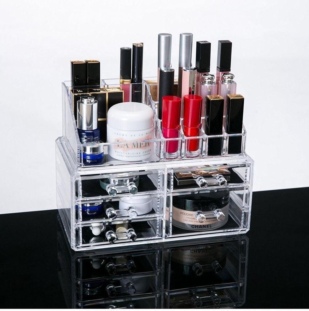 Cosmetica Organizer - Tweedelig - Make-up Organizer Transparant - Sieradenbox - 1 Medium Lade en 4 Kleine Laden - Merkloos